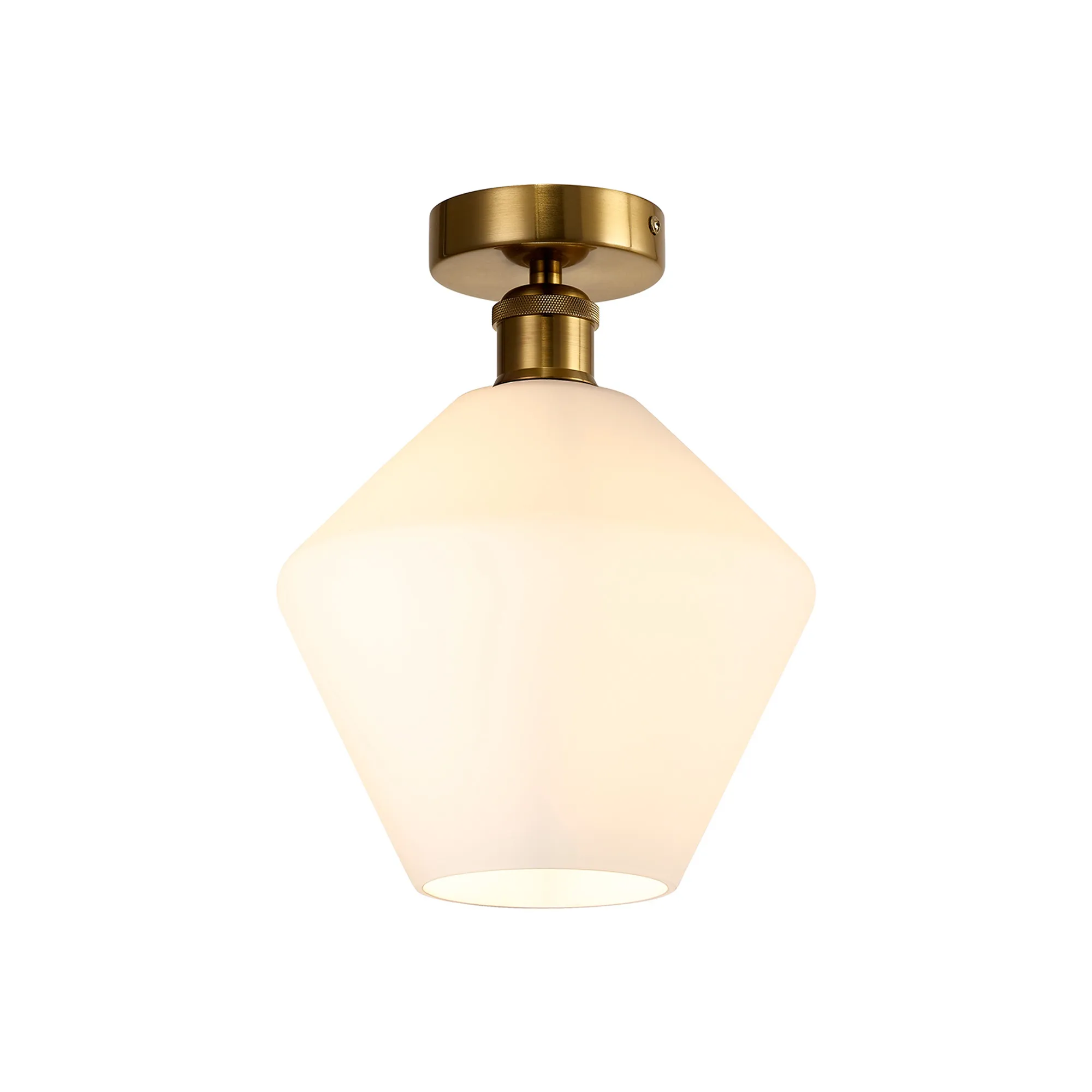 DK1161  Cawdor Flush Fitting, 1 Light E27, Gilt Bronze/Black/Opal Diamond Glass